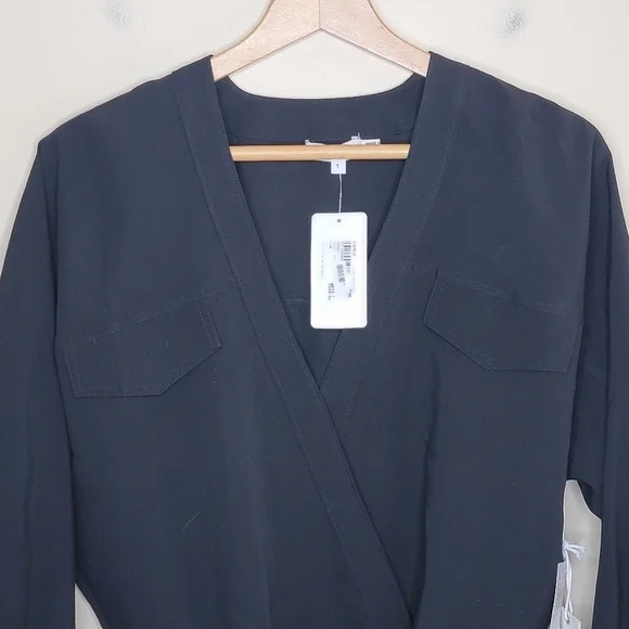 NWT Evereve Good American | Black Utility Wrap Long Sleeve Bodysuit Size 1 Small - Picture 3 of 10